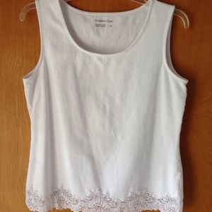 Coldwater Creek white tank M w/ scalloped lace hem